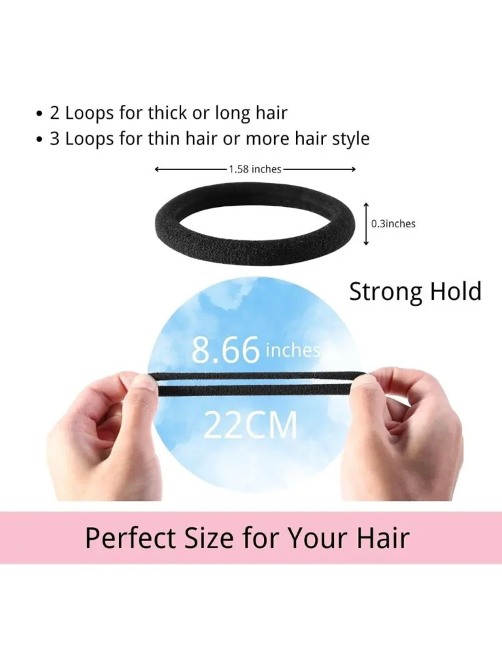 120PCS No Damage Black Hair Ties – Seamless Elastic Ponytail Holders for Thick